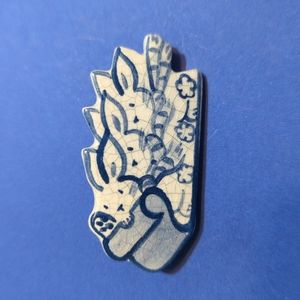 Vintage Sledding Bunny Rabbit Ceramic Brooch Pin